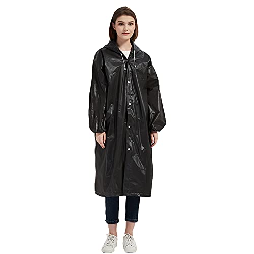 pxjsdwe regenponcho wandern, Regenponcho Damen Wasserdicht Wiederverwendbar Regencape mit Kapuze Durchsichtig Regenmantel Regenjacke Festival Leichter Atmungsaktiv Regenbekleidung für Wandern Schwarz von pxjsdwe
