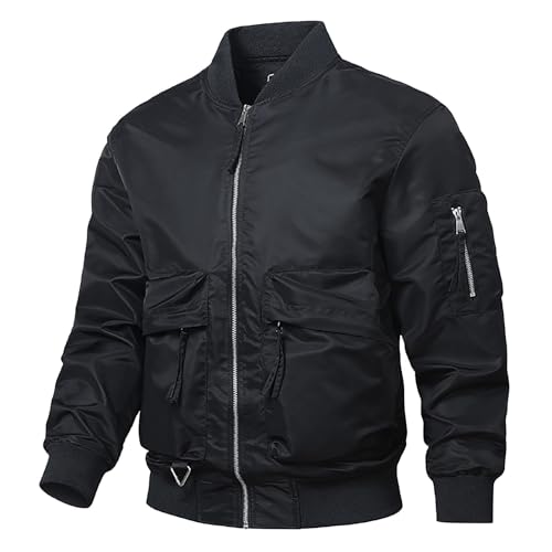pxjsdwe übergangsjacke Herren schwarz 4XL, Bomberjacke Herren Sommer Leichte Fliegerjacke Blouson Jacke Outdoor Kurz Sommerjacke Stehkragen mit Reißverschluss Sportjacke Übergangsjacke Große Größen von pxjsdwe