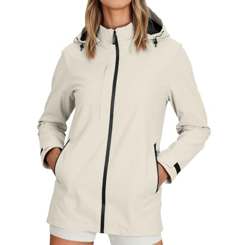 regenjacke damen wasserdicht atmungsaktiv leicht, Regenjacke Damen Wasserdicht Atmungsaktiv Leicht Regenmantel Softshelljacke mit Kapuze Fahrrad Wandern Jacke Windbreaker Übergangsjacke Beige XXL von pxjsdwe