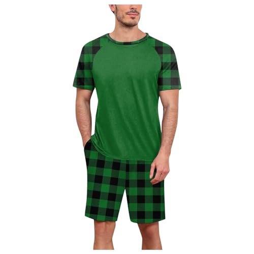 schlafanzug junge, Herren Schlafanzug Kurz Baumwolle Weich Shorty Nachtwäsche Sommer Kurzarm T-Shirt und Shorts Zweiteiliger Casual Pyjama-Set Schlafanzüge Große Größen Bequeme Oberteile & Kurze Hosen von pxjsdwe