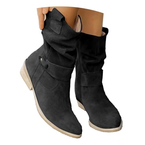 sommer stiefeletten damen lochmuster, Stiefeletten Damen Wildleder Cowboystiefel Westernstiefel Spitz Vintage Halbstiefel Übergangsstiefel Blockabsatz Halbhoch Ankle Boots Gr. 35-45 Schwarz 45 von pxjsdwe