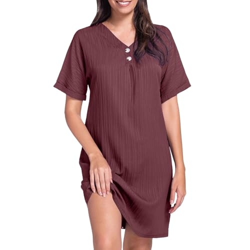 strandkleid damen weiß boho, Musselin Kleid Damen Sommer Kurzarm Strandkleid Freizeitkleid V-Ausschnitt Casual Sommerkleid Blusenkleid Einfarbig Elegant Midikleid Hemdkleid Leicht Locker Luftig von pxjsdwe