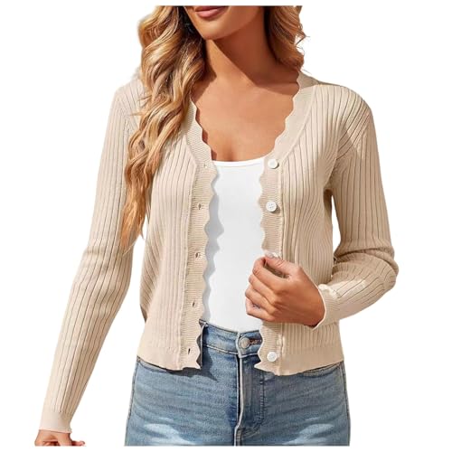 trachtenjacke beige damen wolle, Trachtenjacke Damen Kurz Strickjacke Cardigan Oktoberfest Trachten Dirndl Jacke Elegant Langarm V Ausschnitt Strickjacken Festlich Leichte Bolero Jäckchen Beige XXL von pxjsdwe