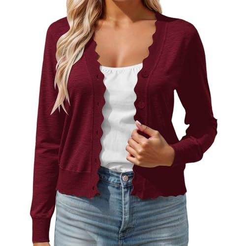 trachtenjacke damen, Trachtenjacke Damen Kurz Strickjacke Cardigan Oktoberfest Trachten Dirndl Jacke Elegant Langarm V Ausschnitt Strickjacken Festlich Leichte Bolero Jäckchen Übergangsjacke Rot M von pxjsdwe