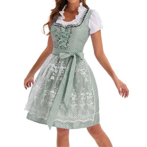 trachtenkleider modern, Dirndl Damen Midi Oktoberfest Trachtenkleid Trachtenrock Dirndl-Komplettsets Lang Festlich Große Größen Dirndlkleid Dirndlbluse Elegant Retro Dirndlkleider Trachtenmode Grün L von pxjsdwe