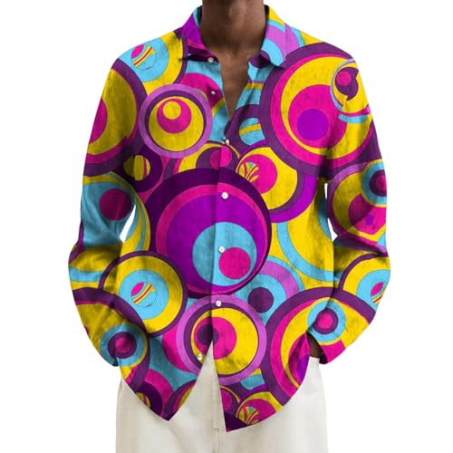 weihnachtshemd Herren, 70er Jahre Herrenhemd Baumwolle Vintage Langarmhemd Slim Fit Casual 80er Jahre Hemd Business Hip Hop Hemd Freizeithemd Club Regular Hawaii Freizeithemden von pxjsdwe