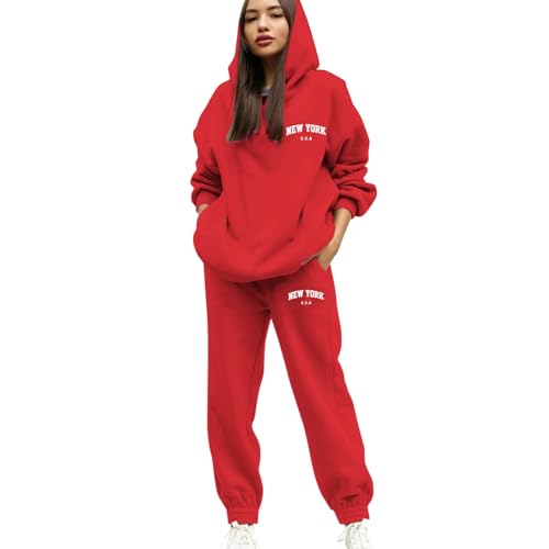 zweiteiler damen jogginganzug, Jogginganzug Damen Schwarz Fitness Langarm Hausanzug Tracksuit Zweiteiler Sport Freizeitanzug mit Taschen Baggy Sportanzug Trainingsanzug Baumwolle Gym Loungewear von pxjsdwe