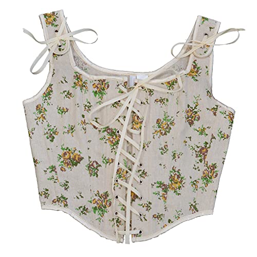 Hof Vintage Floral Print Weste Sexy Korsett Y2K Lace Up Fishbone Push Up Strap Bustier Lace Top Korsett für Frauen von pztqxz