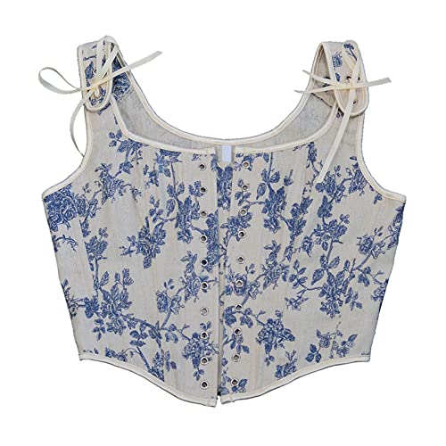 Hof Vintage Floral Print Weste Sexy Korsett Y2K Lace Up Fishbone Push Up Strap Bustier Lace Top Korsett für Frauen von pztqxz