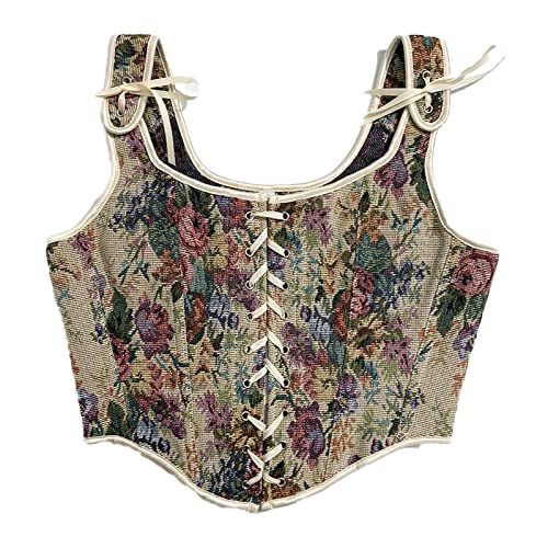 Hof Vintage Floral Print Weste Sexy Korsett Y2K Lace Up Fishbone Push Up Strap Bustier Lace Top Korsett für Frauen von pztqxz