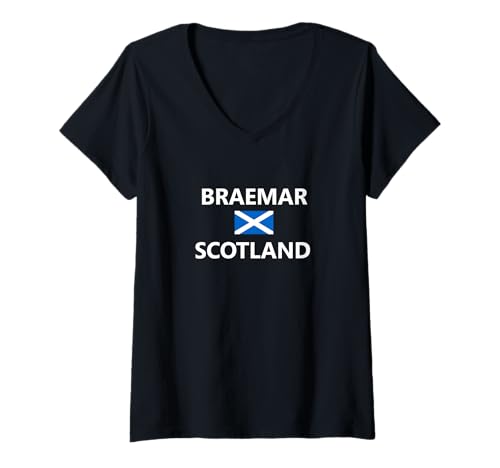 Damen Braemar, Schottland, Schottische Flaggenstadt T-Shirt mit V-Ausschnitt Damen Braemar, Schottland, Schottische Flaggenstadt T-Shirt mit V-Ausschnitt von qYWTVcBLWJHBSY Creations Co