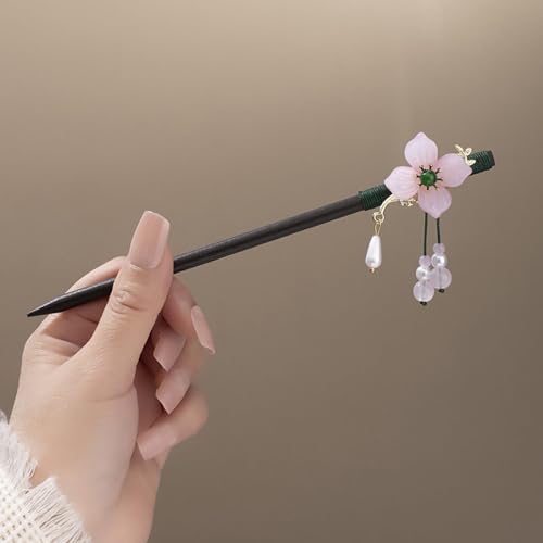 qbodp 2 Stück Haarspangen Aus Holz Für Damen, Chinesische Haar Essstäbchen Für Dutts, Blumen Dekorative Essstäbchen Haar Accessoires Ästhetische Haarnadeln von qbodp