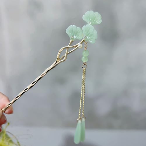 qbodp 2 Stück Haarspangen Für Damen, Ginkgoblätter, Haarstäbchen Für Dutts, Dekorative Essstäbchen Mit Quastenkette Haarschmuck Ästhetische Haarnadeln von qbodp