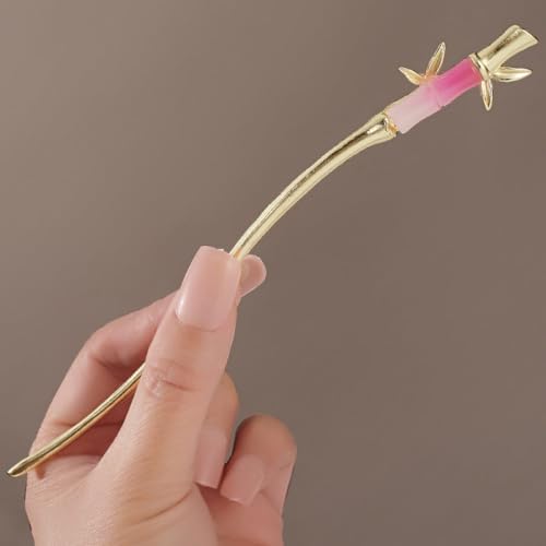 qbodp 2 Stück Haarspangen In Bambusform Für Damen, Chinesische Haarstäbchen Für Dutts, Goldene Essstäbchen Haarschmuck Ästhetische Haarnadeln, Rosa von qbodp