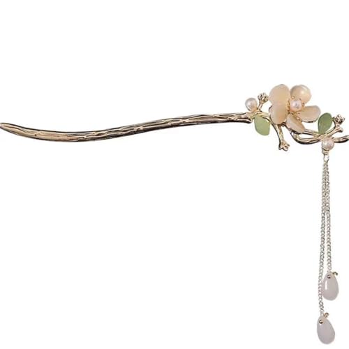 qbodp 2 Stück Haarstäbchen Haarspangen Für Damen, Chinesische Haarstäbchen Für Dutts, Blumenquastenkette Dekorative Essstäbchen Haarschmuck Ästhetische Haarnadeln von qbodp