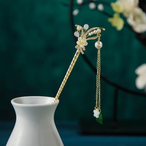 qbodp 2 Stück Haarstäbchen Haarspangen Für Damen, Chinesische Haarstäbchen Für Dutts, Blumenquastenkette Dekorative Essstäbchen Haarschmuck Ästhetische Haarnadeln von qbodp