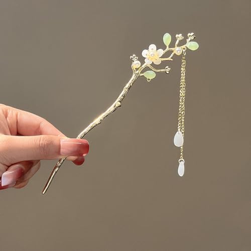 qbodp 2 Stück Haarstäbchen Haarspangen Für Damen, Chinesische Haarstäbchen Für Dutts, Blumenzweige Quasten Essstäbchen Haar Accessoires Ästhetische Haarnadeln von qbodp