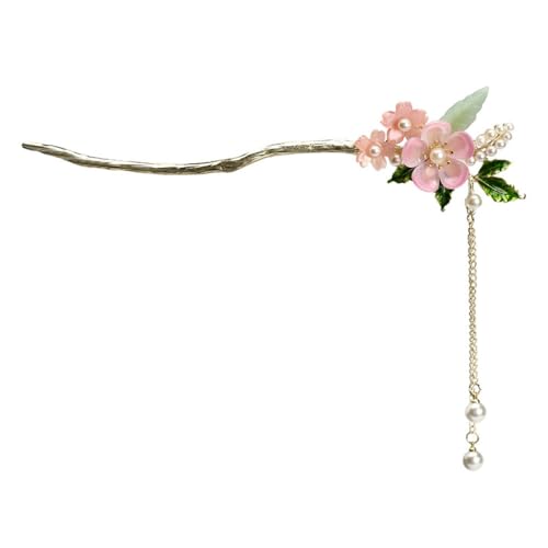 qbodp 2 Stück Haarstäbchen Haarspangen Für Damen, Chinesische Haarstäbchen Für Dutts, Dekorative Essstäbchen Mit Perlenquaste Haarschmuck Rosafarbene Blumen Haarnadeln von qbodp