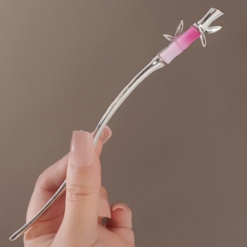 qbodp 2 Stück Haarstäbchen In Bambusform Haarspangen Für Damen, Chinesische Haarstäbchen Für Dutts, Silberne Essstäbchen Haarschmuck Ästhetische Haarnadeln, Rosa von qbodp