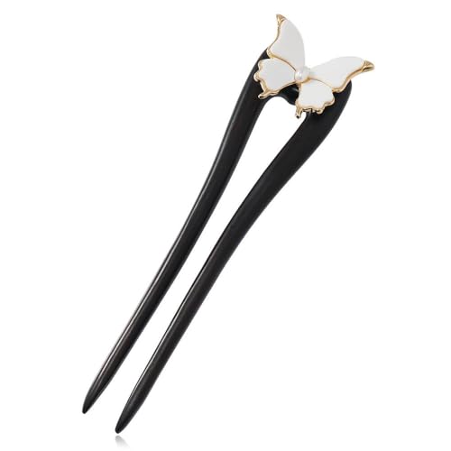 qbodp Haarstäbe Aus Holz In U Form Für Dutt, Weiße Schmetterlings Haarstäbchen Elegante Haarnadeln Haarschmuck Für Dickes Haar von qbodp