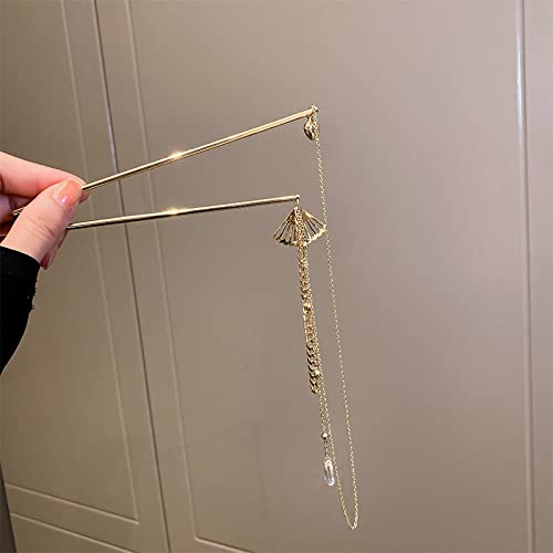 qbodp Metall Haarstäbchen Fächer Quaste Kette Haarstäbchen Elegante Haarnadeln Stick Chinesische Klassische Doppelstäbchen Haarschmuck Für Frauen Dickes Haar von qbodp