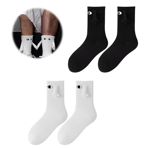 Magnetische Socken Mit HäNden,2 Paar,Hand In Hand Socken Mit Magnetarmen,FüR Frauen MäNner Freunde Familie Partner Paar Kinder,Lustige Socken,Partner Geschenke,PäRchen Geschenke,Unisex(Schwarz, Weiß) von qerich