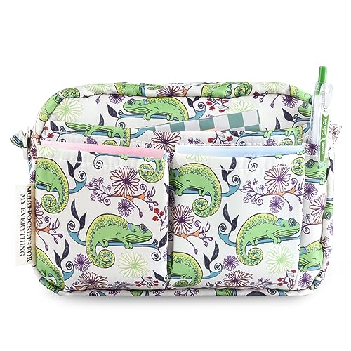 qianshan Multifunktionaler Portfolio-Organizer, wasserdichte Reisetasche mit Reißverschluss, kleines Tagebuch-Aufbewahrungsetui für Notizbücher, Schreibwaren, Make-up, Bürobedarf. Grüne Eidechse von qianshan