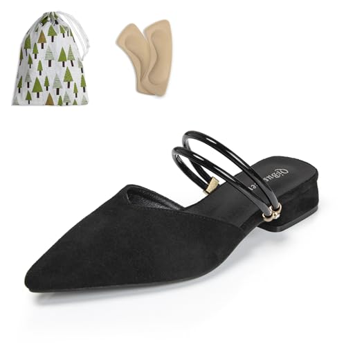 qibusleen 1 Inch Low Blockabsatz Sandalen für Frauen Geschlossen Pointy Toe Pantoletten Damen Schwarz Wildleder Sandale Heels mit doppelten Riemen Casual Bequemes Kleid Damen Schuhe - 40 von qibusleen