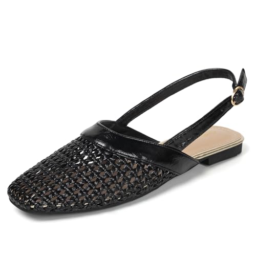 qibusleen Bequeme Slingback-Flachschuhe für Damen Geschlossene Schuhe mit eckiger Spitze und verstellbarem Fesselriemen Lässige Alltagsschuhe für Damen zum Hineinschlüpfen von qibusleen