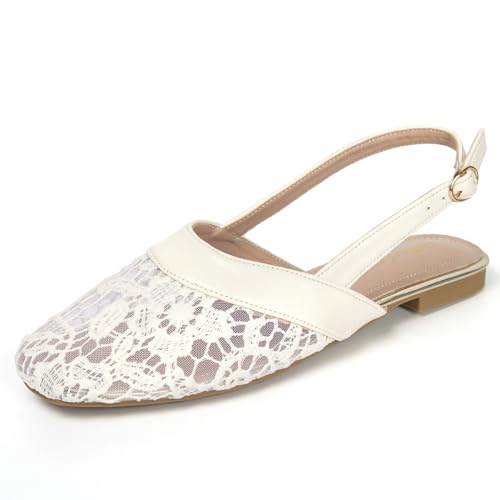 qibusleen Bequeme Slingback-Flachschuhe für Damen Geschlossene Schuhe mit eckiger Spitze und verstellbarem Fesselriemen Lässige Alltagsschuhe für Damen zum Hineinschlüpfen von qibusleen