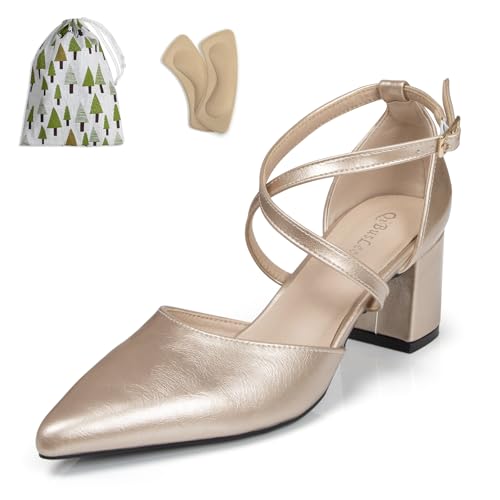 qibusleen Cross Strappy Heels für Frauen Spitze geschlossene Zehe Knöchelriemen D'Orsay Pumps 2 Inch Low Chunky Block Suede PU Leder Heels Bequem Dressy Formal Schuhe - 39 von qibusleen