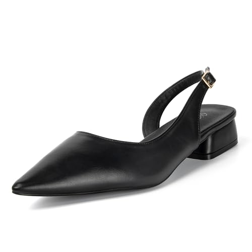 qibusleen Damen 1,06-Zoll Low Chunky Slingback Heels, Klassische Geschlossenen Pointed Toe Block Heel Pumps Schuhe für Frauen, Hochzeit Abendkleid Sommer Party Schuhe - 43.5 von qibusleen