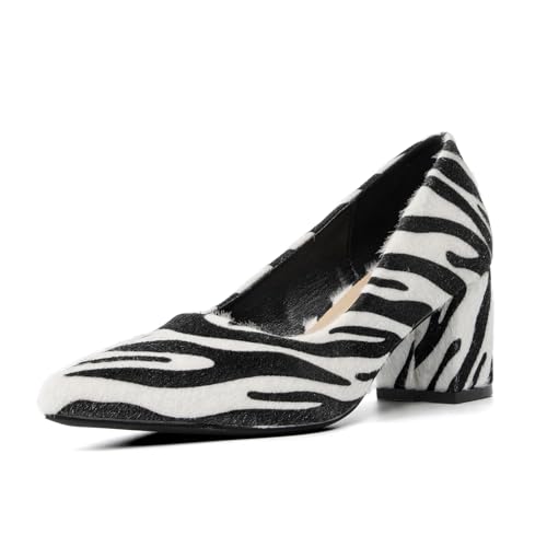 qibusleen Damen Chunky Heel Court Shoe Pointed Toe Arbeit Kleid Pumpen Büro Heels Zebra Muster Wildleder Hochzeit Party Täglich Comfy Pumpe Schuhe-40 von qibusleen