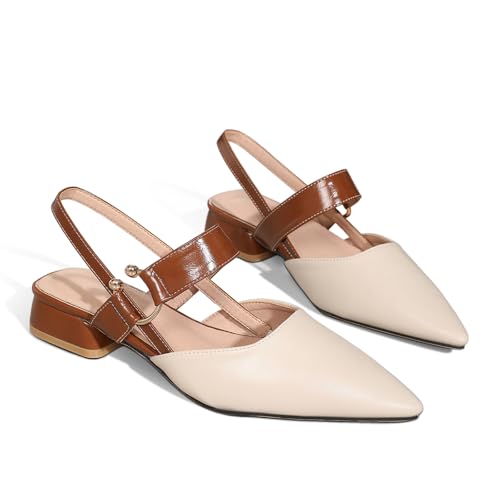 qibusleen Damen Cross Strap Low Block Chunky Heeled Slingback Pumps, Cute Metal Ring Closed Pointed Toe Sandals Heels for Women Casual Dress Slip On Schuhe-Beige-40 qibusleen Damen Cross Strap Low Block Chunky Heeled Slingback Pumps, Cute Metal Ring Closed Pointed Toe Sandals Heels for Women Casual Dress Slip On Schuhe-Beige-40 von qibusleen