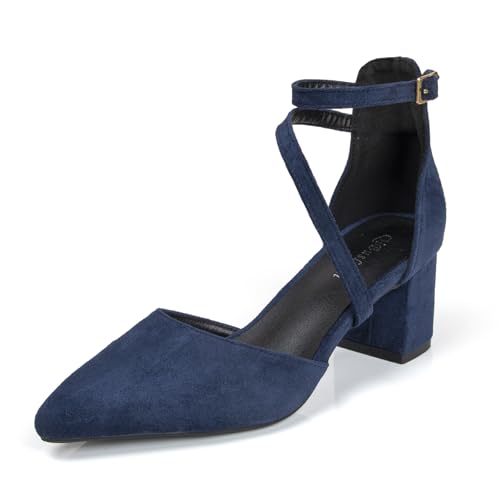 qibusleen Damen Elegante Riemchen Absätze Spitze Zehe Knöchelriemen Sandale Heels für Frauen Geschlossene Zehe 2 Inch Low Block Chunky D'Orsay Pumpen Hochzeit Party Dressy Schuhe - 41 von qibusleen