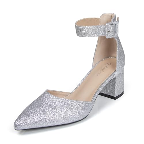 qibusleen Damen Geschlossen Spitze Zehe Niedrig Block Sandale Absätze Knöchel Riemen Chunky Heeled Pumpen für Frauen Party Hochzeit Dressy Bequem Leder Wildleder Sandalen Schuhe-43 von qibusleen