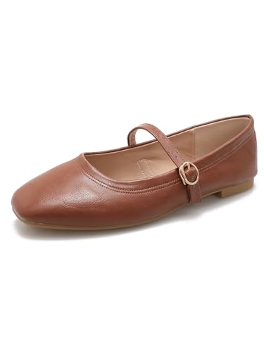 qibusleen Damen Mary Jane Wohnung Schuhe Quadratische Zehe Dressy Ballett Wohnung für Frauen Soft Slip On Gold Braun Flats Tägliche Party Büro Schuhe mit einfachen Schnalle - 42 qibusleen Damen Mary Jane Wohnung Schuhe Quadratische Zehe Dressy Ballett Wohnung für Frauen Soft Slip On Gold Braun Flats Tägliche Party Büro Schuhe mit einfachen Schnalle - 42 von qibusleen