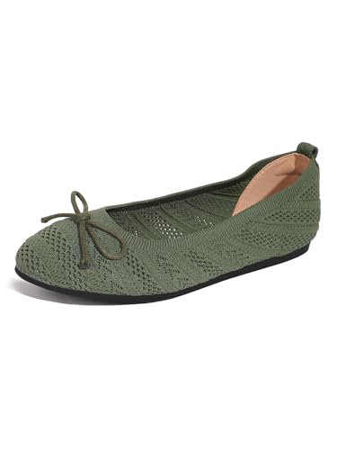 qibusleen Damen Runde Zehe Slip On Knit Flache Schuhe gestrickt Ballett-Flats mit Bogen für Frauen Komfort Casual Arbeit Dressy Flats Schuhe Lightweight - 40 von qibusleen