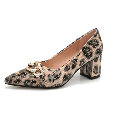 qibusleen Damen Sexy Leopard Print Pointed Toe Metallkette Pumps Schuhe Low Chunky Block Slip On Lackleder Heels für Frauen Hochzeit Täglich Party Kleid Schuhe - 38 qibusleen Damen Sexy Leopard Print Pointed Toe Metallkette Pumps Schuhe Low Chunky Block Slip On Lackleder Heels für Frauen Hochzeit Täglich Party Kleid Schuhe - 38 von qibusleen