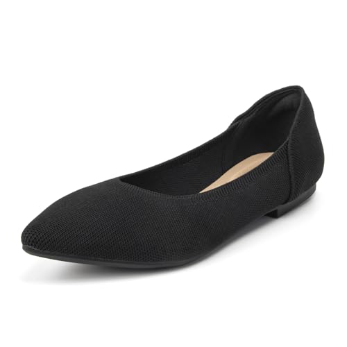 qibusleen Damen Spitze Zehe Stricken Wohnungen Schuhe weich Slip On Kleid Ballett-Flats bequem lässig Arbeit Fahren leicht gestrickt Flache Ballerina Schuhe-38.5 von qibusleen