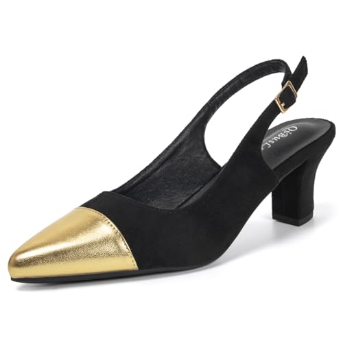 qibusleen Goldfarbene Pumps mit spitzer Kappe Damen Pumps Slingback Sandalen Pointed Toe Blockabsatz Heel für alle Gelegenheiten von qibusleen