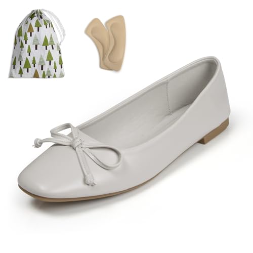 qibusleen Slip On Bow Ballerina Flaches für Frauen Geschlossen Quadratische Zehe Flats Damen Business Casual PU Leder Kleid Ballett Wohnung Schuhe Bequem - 40 von qibusleen