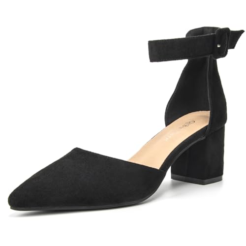 qibusleen Womens Low Block Heel Sandale Knöchelriemen Geschlossen Pointed Toe Schuhe Schnalle Slip On Sandalen Party Hochzeit Dressy Leder Wildleder Sandalen Schuhe-42 von qibusleen