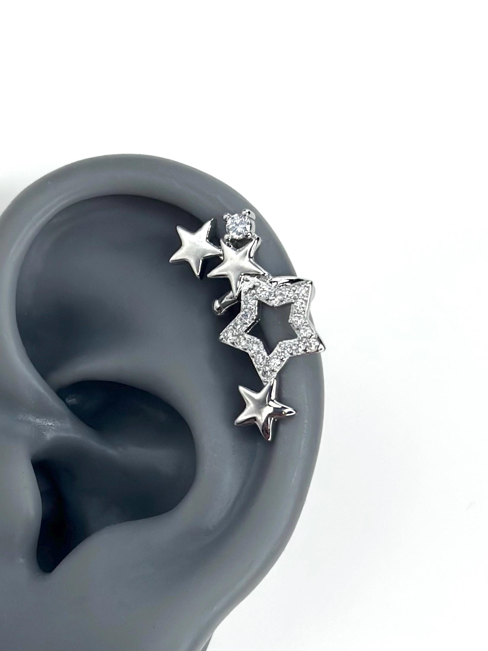 Single Star Ear Clip - Silver Cuff With Stars No Piercing Required, Sparkling Look Single Star Ear Clip - Silver Cuff With Stars No Piercing Required, Sparkling Look von qickimickiDE