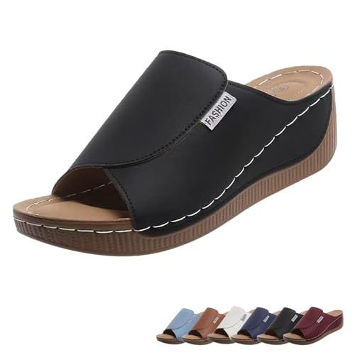 Vivastep Damensandalen, Ergonomische und rutschfeste Sandalen for Damen, Orthopädische Hausschuhe mit offener Spitze(Black,40) von qiheng