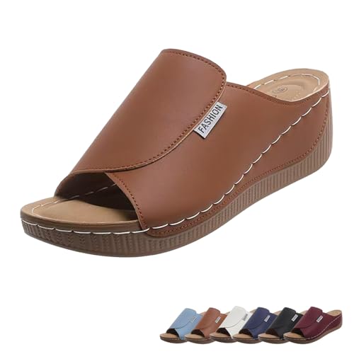 Vivastep Damensandalen, Ergonomische und rutschfeste Sandalen for Damen, Orthopädische Hausschuhe mit offener Spitze(Brown,39) von qiheng
