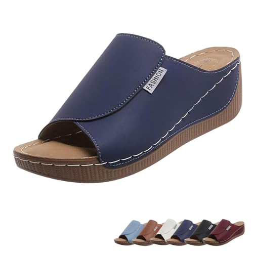Vivastep Damensandalen, Ergonomische und rutschfeste Sandalen for Damen, Orthopädische Hausschuhe mit offener Spitze(Dark Blue,41) von qiheng
