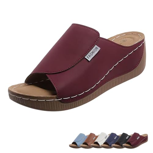 Vivastep Damensandalen, Ergonomische und rutschfeste Sandalen for Damen, Orthopädische Hausschuhe mit offener Spitze(Wine Red,36) von qiheng