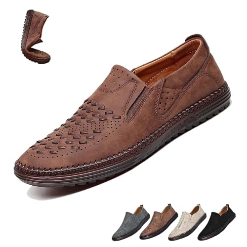 qiheng Orthopädische Slipper aus Leder for Herren, rutschfeste, Flache, atmungsaktive Business-Casual-Fahrschuhe mit Fußgewölbeunterstützung(Brown,47 EU) von qiheng