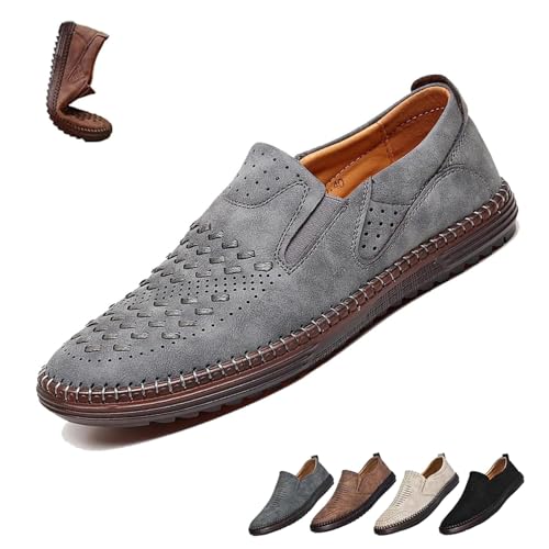qiheng Orthopädische Slipper aus Leder for Herren, rutschfeste, Flache, atmungsaktive Business-Casual-Fahrschuhe mit Fußgewölbeunterstützung(Gray,42 EU) von qiheng